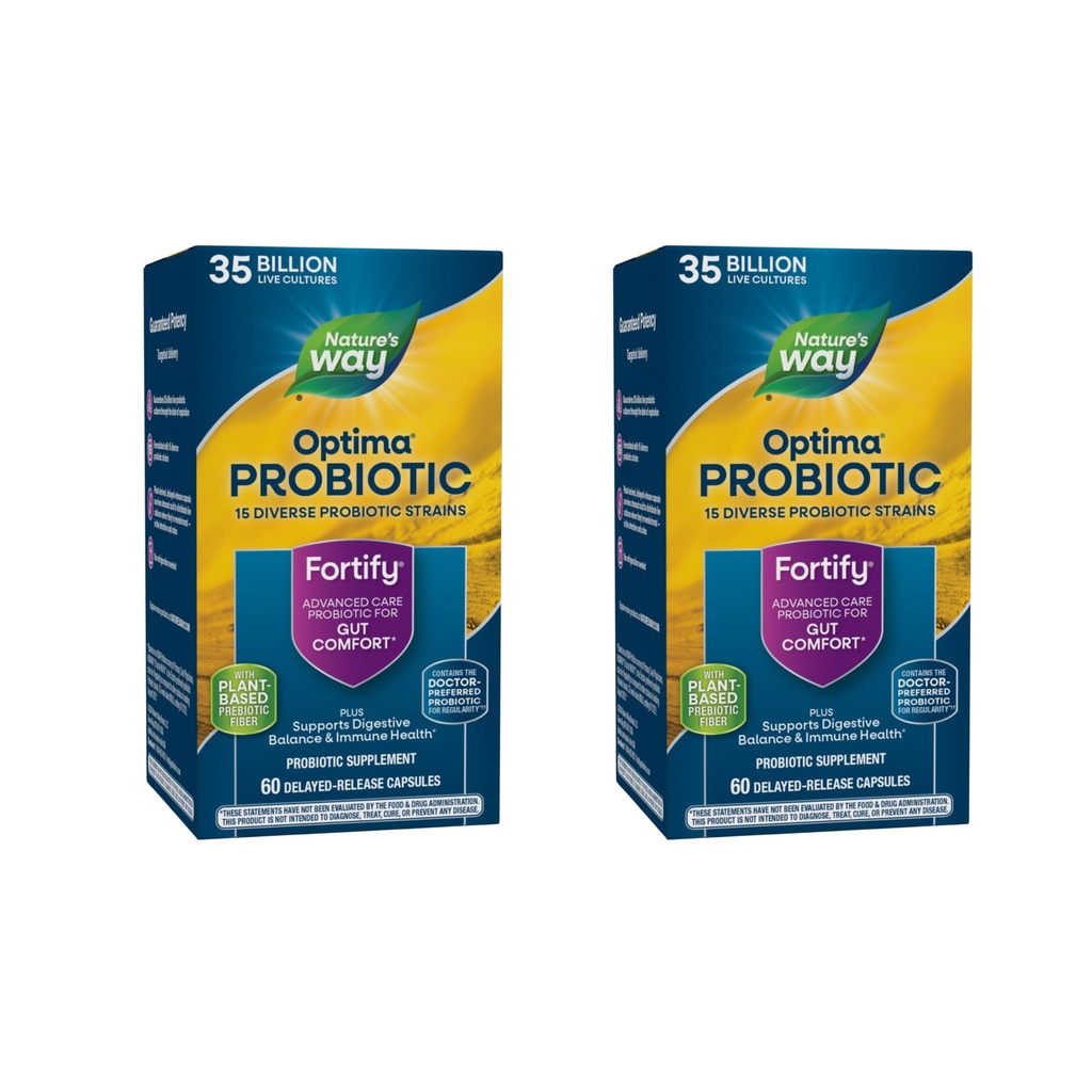 Nature's Way Fortify Optima Probiotic for Adults, 35 Miljard Cultures, 15 Strains, Ondersteunt Digestief Evenwicht en Immune Health*, Geen Koeling vereist, 60 Capsules (Verpakking mei Vary) - 2 Pack