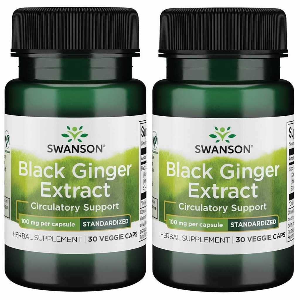 Extrait de gingembre noir de Swanson - favorise la circulation sanguine saine et la vigueur physique - peut aider la santé cardiaque, tissu musculaire et le bien-être mental - (30 gélules, 100 mg chacune) (2 pack)