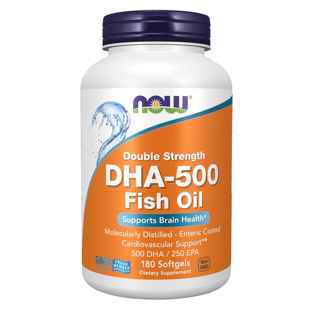NOW Foods Supplementen, DHA-500 met 250 EPA, Molecuully Distilled, Ondersteunt Brain Health*, 180 Softgels