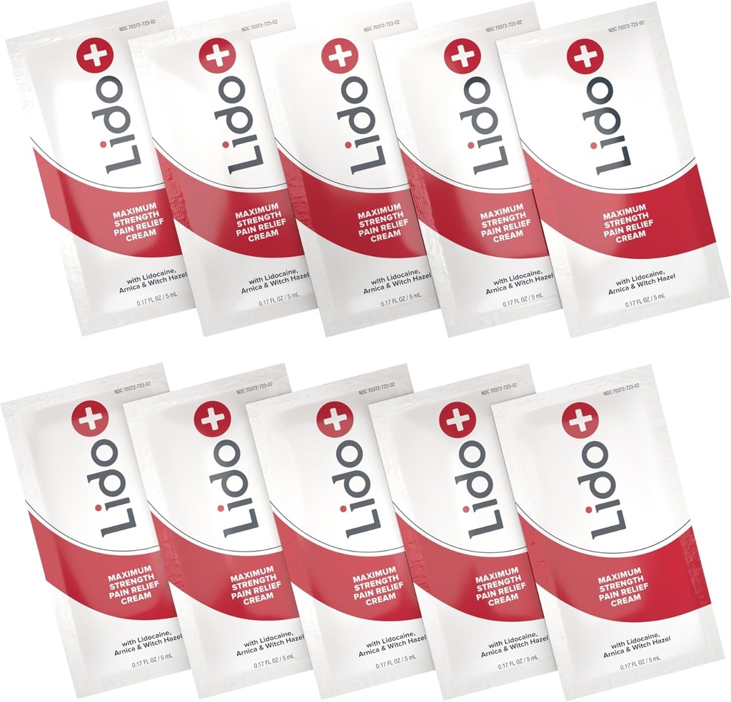 Lido+ 10-pack Lidocaine Cream Sachets Snelle verlichting voor gewrichts- en spierpijn, pijn relief Cream 