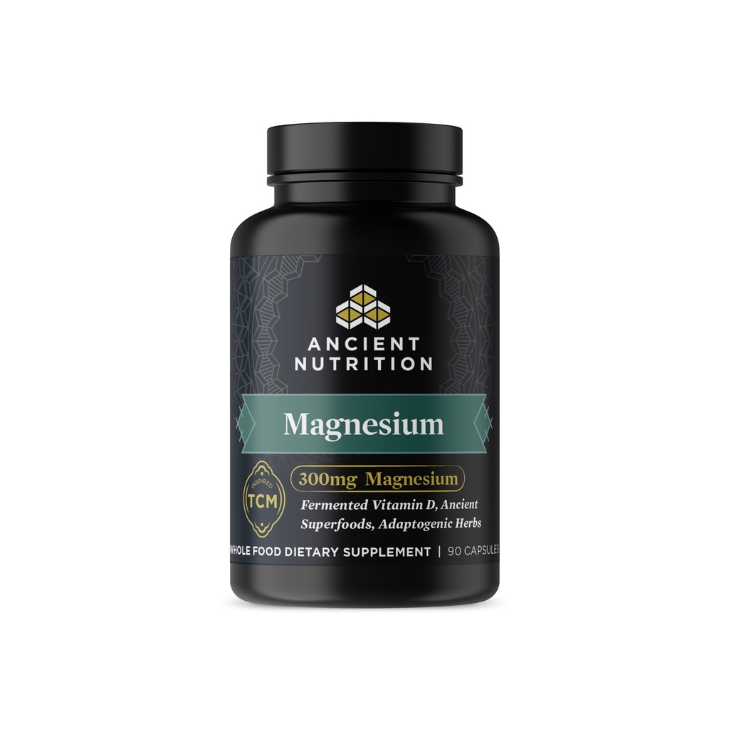 Supplément de magnésium par la nutrition ancienne, Magnésium 300mg avec vitamine D pour le support immunitaire, herbes Adaptogènes, Enzyme activé, Paléo & Keto Friendly, 90 Capsules