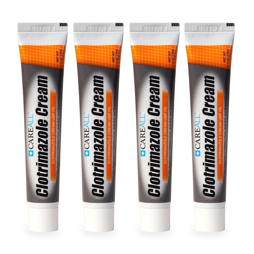 CareAll Clotrimazole Crème Antifongique 1% USP 1.0 oz. (4 Pack), Cure la plupart des athlètes Foot, Jock Ditch et Ringworm, comparer à la marque principale.