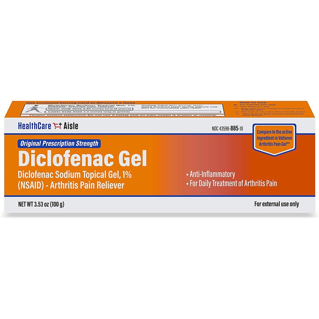 HealthCareAisle Diclofenac Gel, 1%, Artritis Pain Relief - 100 g tube - Original Prescription Strength (NSAID)