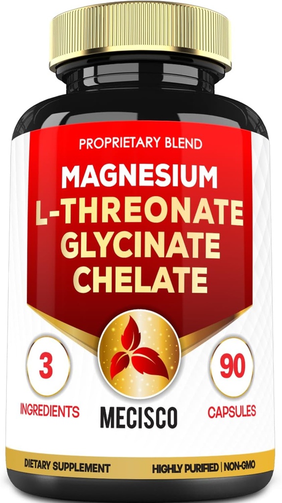 1500mg Magnesium L-Threonaatsupplement met magnesiumbisglycinaat & Magnesiumchelaat - Ondersteuning voor comfortabele geest, botgezondheid & hersenen - 90 capsules