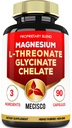 1500mg Magnesium L-Threonaatsupplement met magnesiumbisglycinaat & Magnesiumchelaat - Ondersteuning voor comfortabele geest, botgezondheid & hersenen - 90 capsules