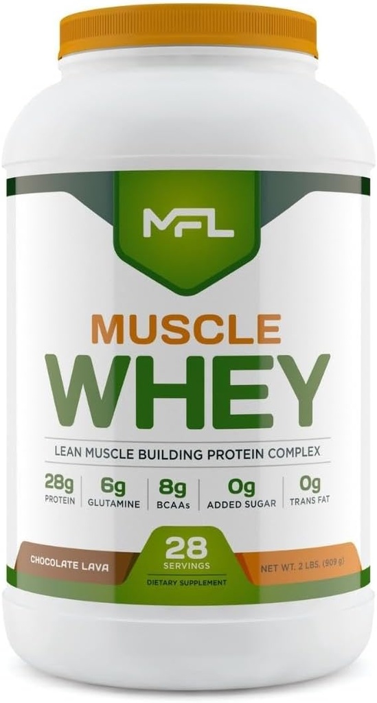 MFL Muscle Whey Protein l 28g of Protein l 8g BCAAs l Keto Friendly l Low Carbs l 2 lbs (Chocolate Lava)