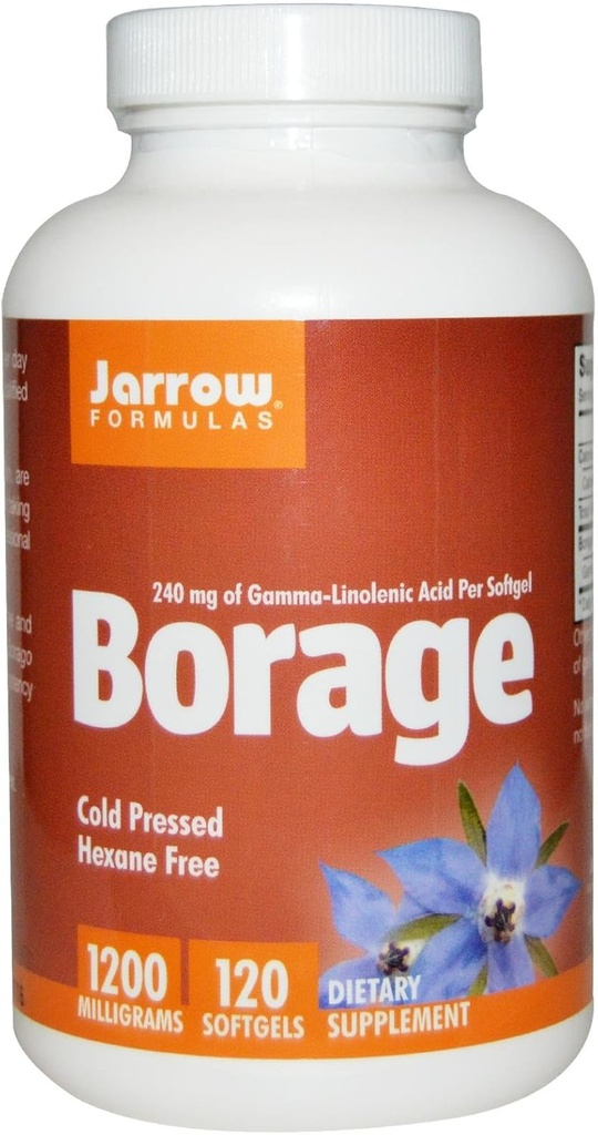Jarrow Formulas Borage 1200 mg - 120 Softgels - Hoogste Potentie Bron van GLA - Ondersteunt huidgezondheid en immuunfunctie - Ondersteuning voor milde PMS Ongemak - Tot 120 porties