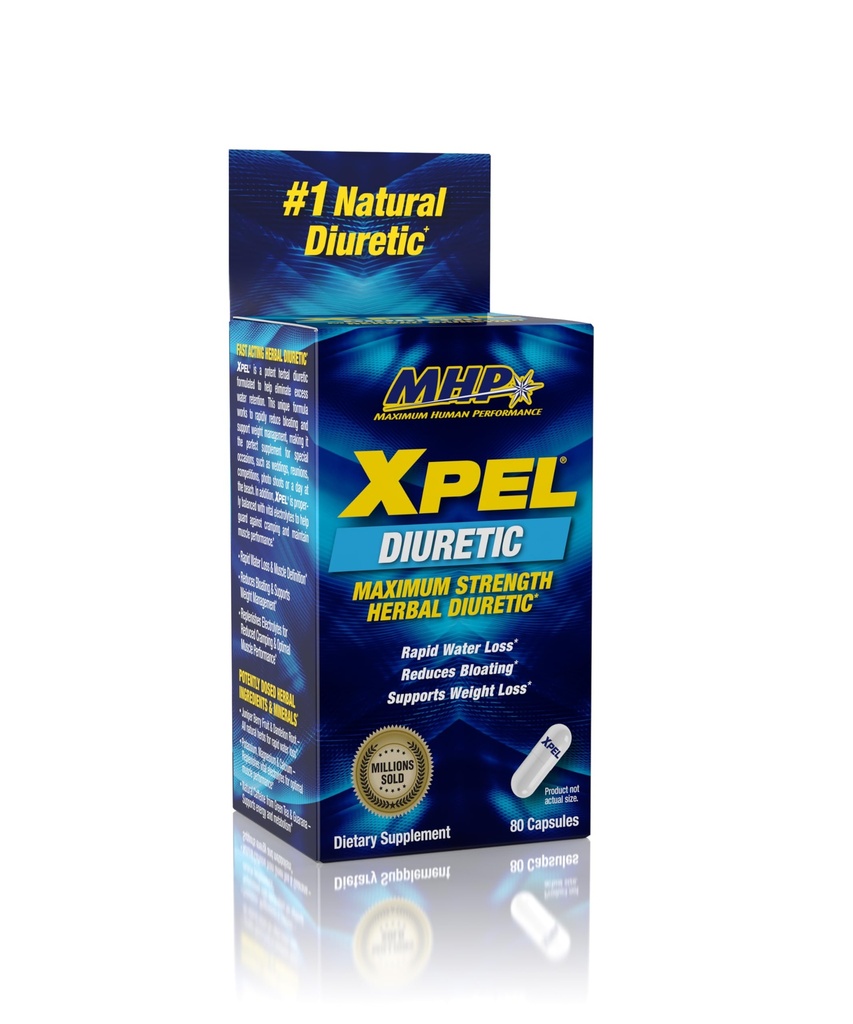 Maximale menselijke prestaties Xpel Maximale sterkte Diuretische waterpillen, voor waterretentie verlichting, gewichtsverlies Ondersteuning, met vitamine B-6 Kaliumrooswortel, 80 capsules