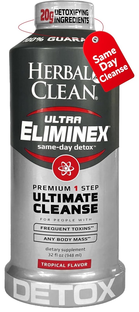 Herbal Clean Same Day Ultra Eliminex Detox Cleanse Drink* (32 fl oz) - Tropische Fruitsmaak Volledige body Reiniging Detox Drank met Milk Thistle Seed* voor hoge Toxin*, Vitamine B12 voor mannen & vrouwen