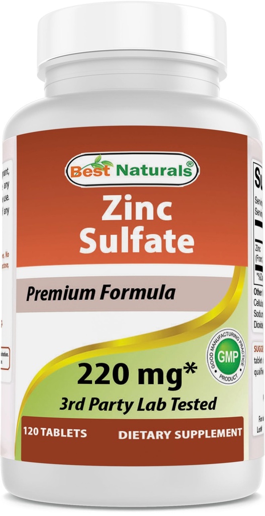 Best Naturals Zinksulfaat 220 mg 120 tabletten - 3rd Party Lab getest - Made in the USA - Glutenvrij & niet-GMO