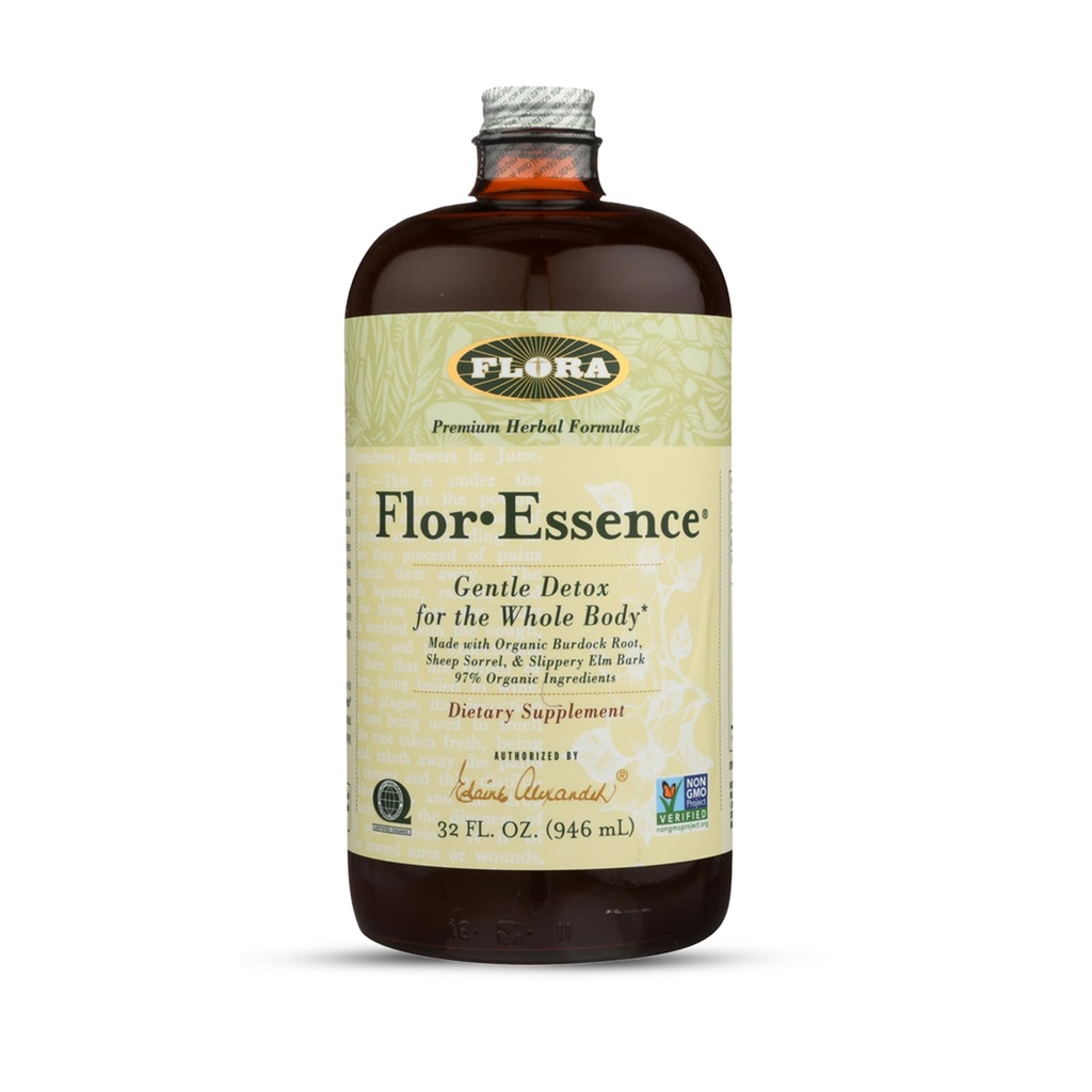 Flora Flora Essence Liquid Tea Blend 32oz LARGE - Voorzichtige detox reiniging met Burdock Root, Slippery Elm, Kelp, Thistle - Premium Biologische Ingrediënten
