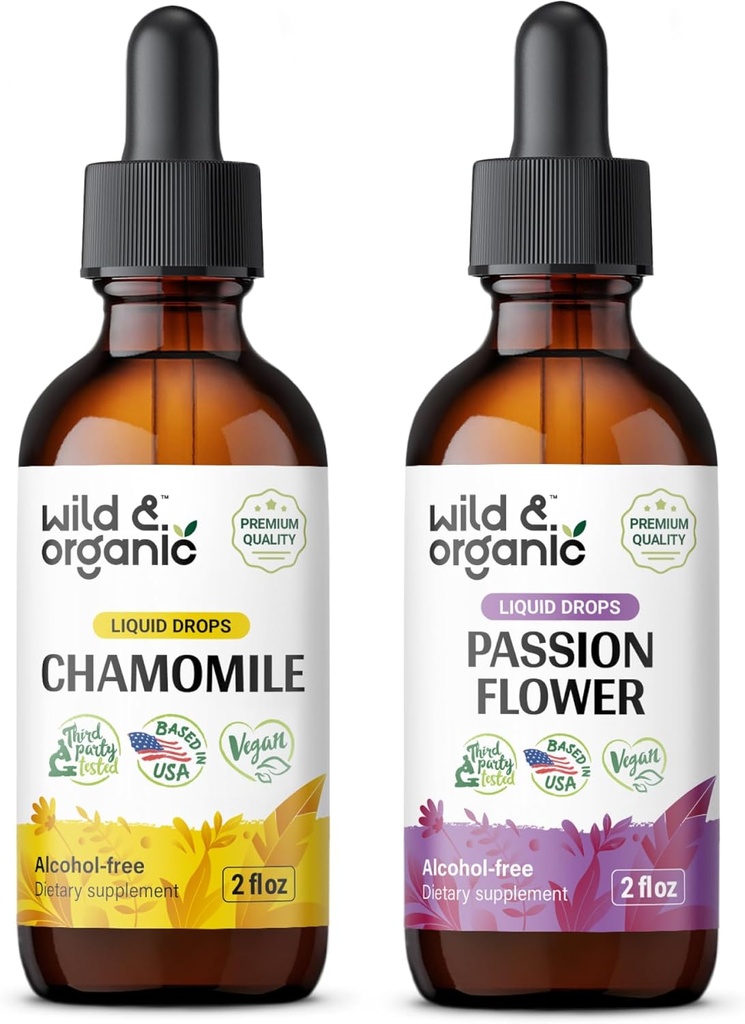 Wilde en biologische kamille Tinctuur 2 fl oz & Passiebloem Tinctuur 2 fl oz