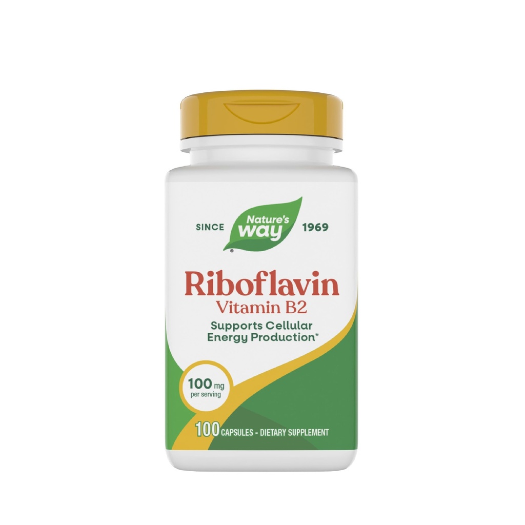 Nature's Way Riboflavine Vitamine B2, ondersteunt Cellular Energy Production*, High Potency Riboflavine, 100 mg per portie, 100 Capsules (Verpakking mei Vary)