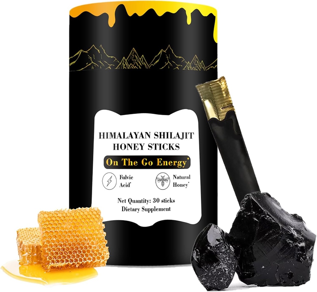 Shilajit honingsticks, 30 sticks - Pure Himalaya Resin, Biologische honing & saffraan voor energieboost, Immune Support & Vitality, SHILAJIT honingsticks voor mannen & vrouwen