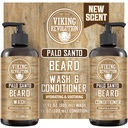 Viking Revolution Palo Santo Baard Wash en Baard Conditioner Set met Argan en Jojoba Olie - Zachten en Versterkt - Natuurlijke Palo Santo Geur - Baard Shampoo met Ginseng Root Extract (17 oz)
