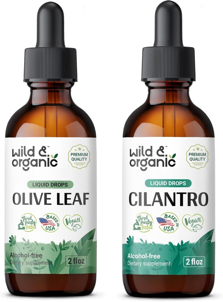Wild & Organic Olive Leaf Tinctuur 2 fl oz & Cilantro Tinctuur 2 fl oz