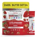 Poudre d'hydratation, Paquet de fraises de 24 paquets de poudre d'électrolyte, Paquets d'hydratants naturellement aromatisés pour l'eau, Electrolytes d'hydrate à action rapide avec des vitamines B&C, énergie et récupération