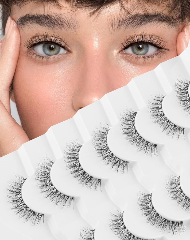 Faux cils naturels Bande claire Cils Look naturel Jiocolor Wispy Faux Mink Cils Demi-wispies Faux Lahes 12MM 7 paires Wispy Dream(7mm-12mm)