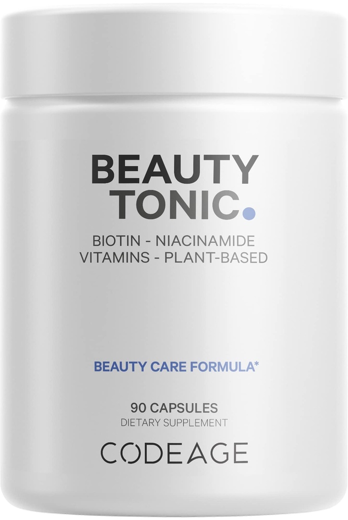 Codeage Biotine Supplement met vitamine C, vitamine E, vitamine B6, Niacin, Folaat, Biologische Voedsel Blend, Phytoceramiden, Astaxanthine, Selenium - Schoonheid Tonic - Haar, huid, en Nagel Ondersteuning - Vegan, 90 Ct
