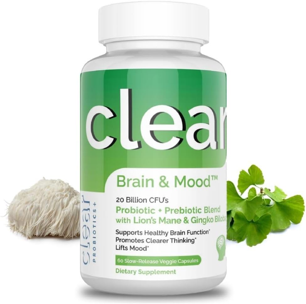 Supplément Cerveau pour mémoire, brouillard cérébral, focus, humeur & concentration & fonction cognitive - La Mane de Lion Superchargée avec Ginkgo Biloba et deux souches probiotiques (60 comtes - 1 mois d'approvisionnement)