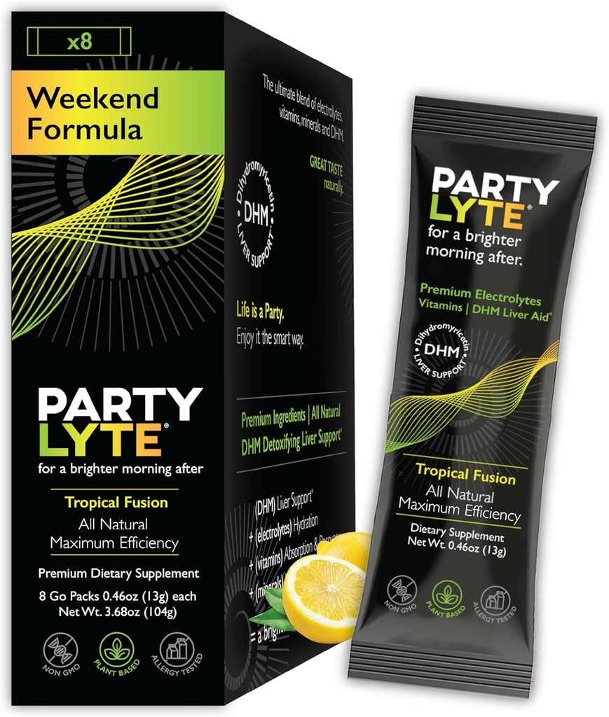 Better Mornings with Electrolytes, DHM, 600mg NAC, Ginger, Vitamins & Minerals - Hydrate Packets for Optimal Hydration - Oral Solution Drink Mix | Weekend Formula 8 Count