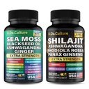 Shilajit et la mousse de mer Combo - Moss et le bundle Shilajit avec Ashwagandha, Graines noires, Turmeric, Bladderwrack, Burdock, Poivre noir avec des vitamines et des antioxydants - 120 Capsules de Véggie