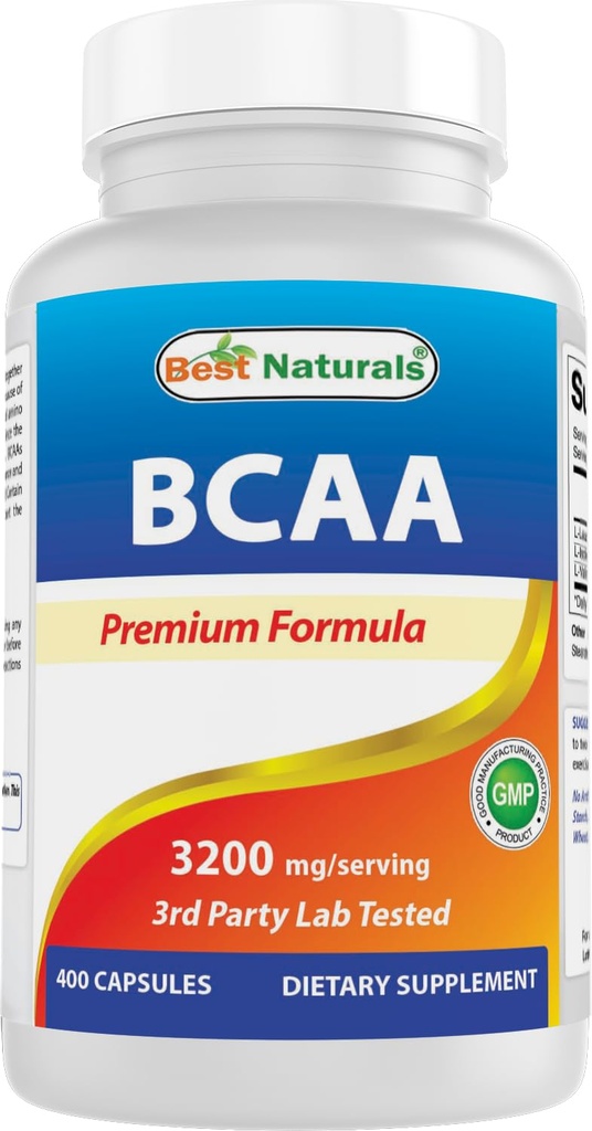 Best Naturals BCAA Branch Chain Amino Acid, 3200mg par portion, 400 Capsules - Qualité Pharmaceutique - 100% Pure Formule Instantisée.