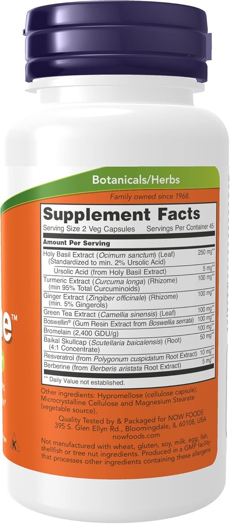 NOW Supplementen, D-FlameTM met een mengsel van aanvullende kruiden, Overexertion Support*, 90 Veg Capsules (verpakking van 2)