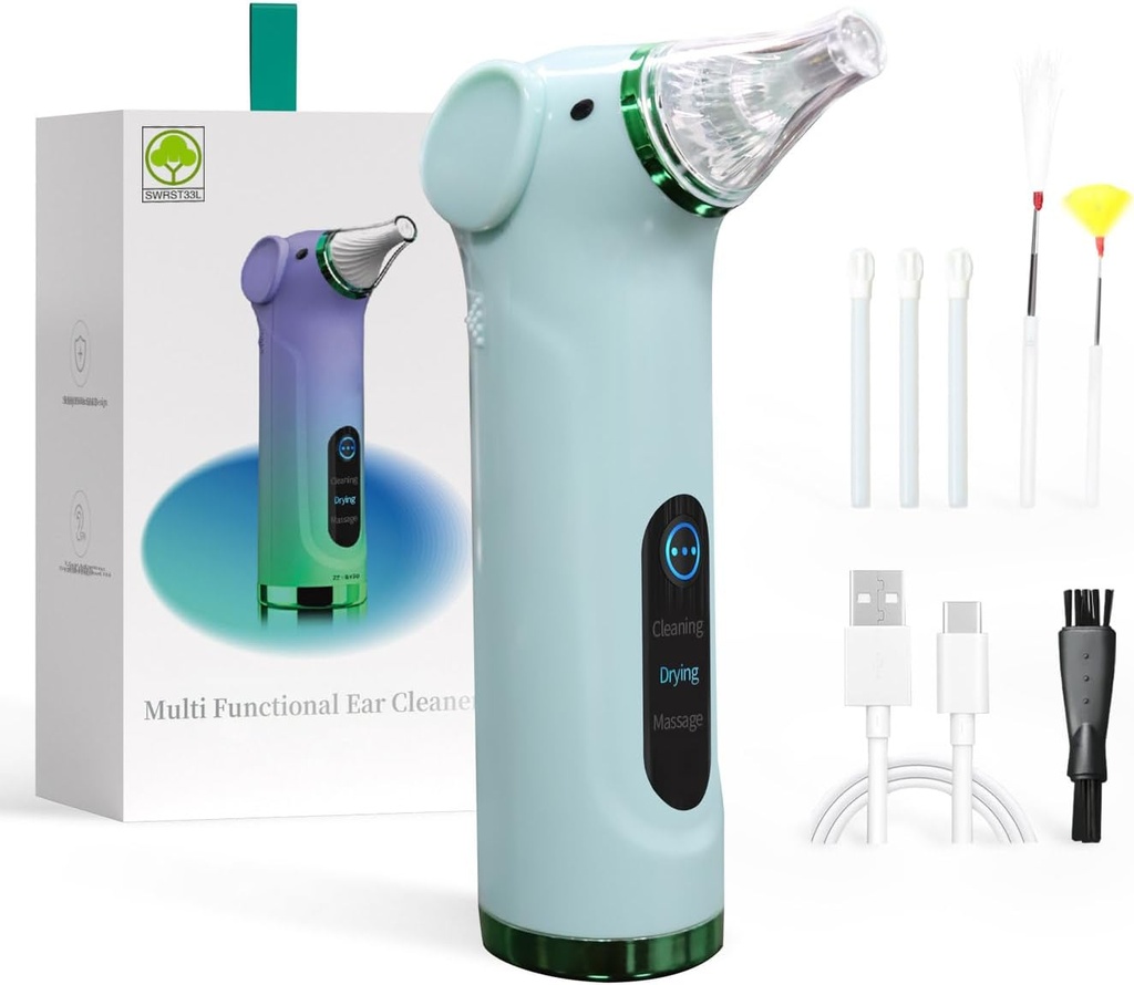 Multi-Functional elektrische oor Wax Removal Tool oor reiniging Kit - drogen oorkanaal&Massaging oor, voor volwassenen en kinderen (Groen)