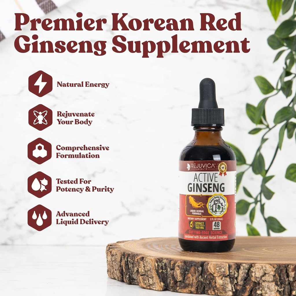 Actieve Ginseng Koreaanse Rode Panax Ginseng met natuurlijke Ginsenosides - Fast-Absorbing Liquid - Ondersteunt gezonde energie, vitaliteit, Mood en meer