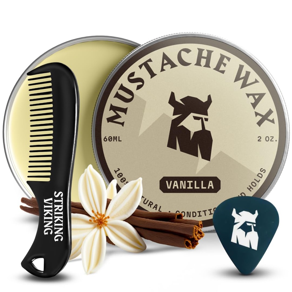Opvallende Viking Snor Wax & Comb Kit - 2 oz, Vanilla - Complete Snor Grooming Kit voor mannen - Strong-Hold Styling & Wax Strong Hold - Pocket-Sized Precision & Styling Comb