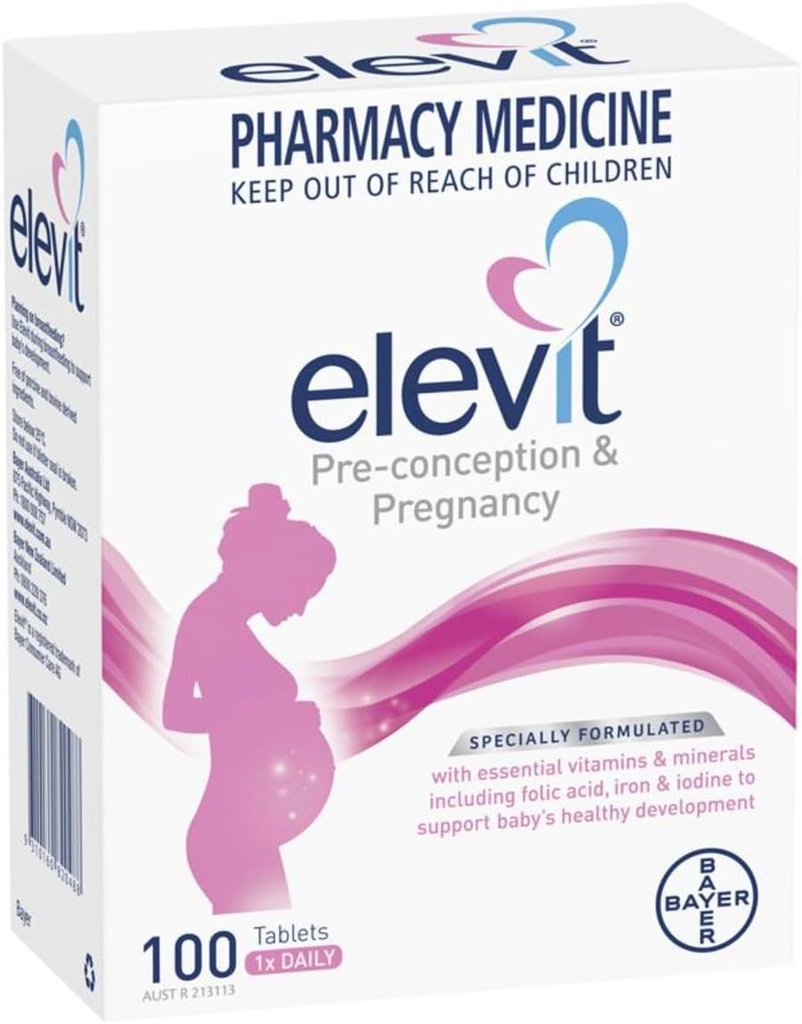 Elevit Zwangerschap Multivitamine met Jodium 100 tabletten (100 dagen) - Gemaakt in Duitsland-Geïmporteerd uit Nieuw-Zeeland