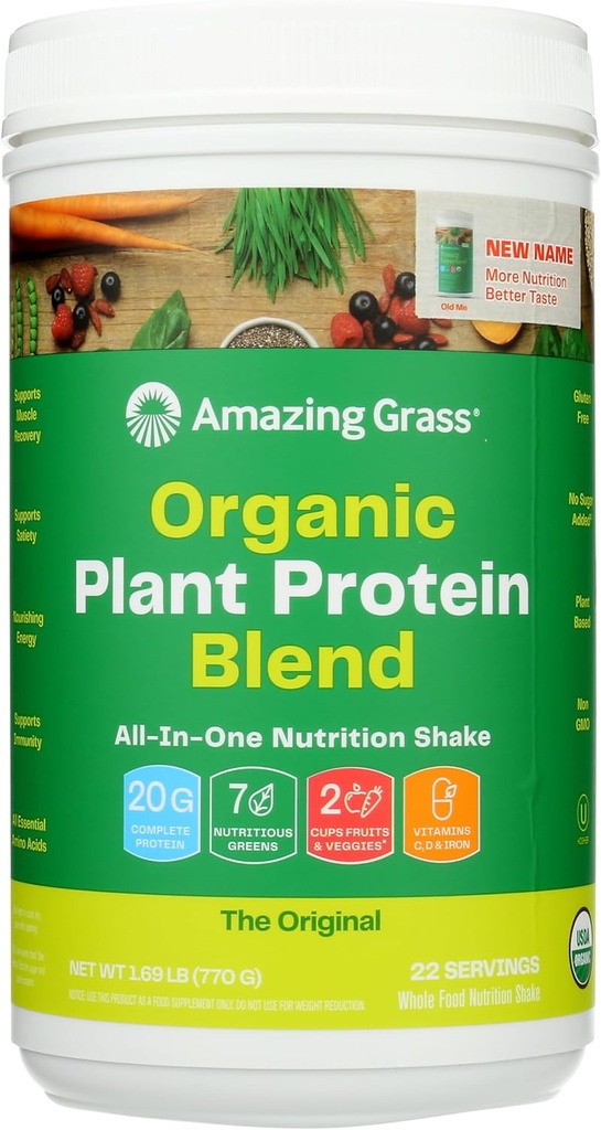 Verbazingwekkende Gras Biologische Plant Proteïne Blend: Vegan Proteïne Poeder, Nieuw Proteïne Superfood Formule, All-In-One Nutrition Shake met Beetwortel, Origineel, 22 Servers