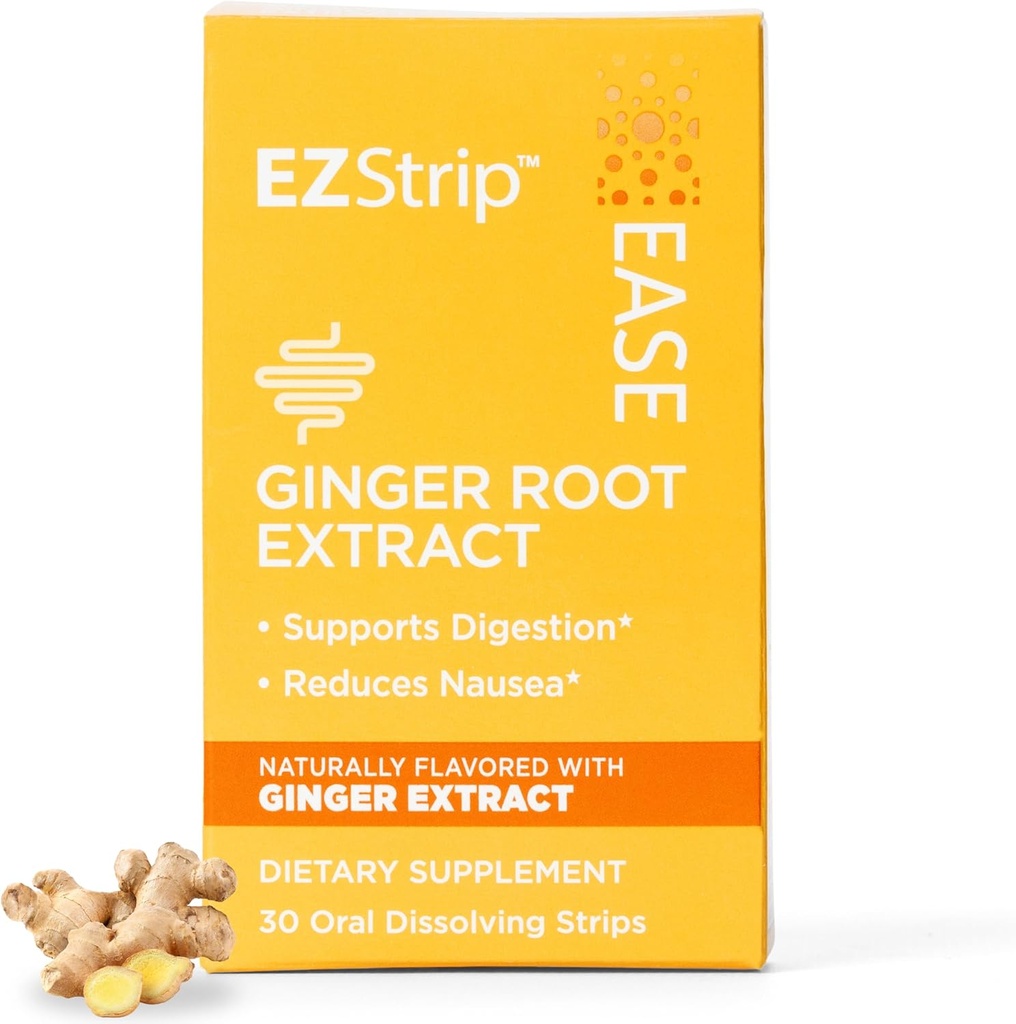 Supplément facile - Ginger Flavor, 30 Comte - Dissoudre les bandes avec la racine de gingembre aider à soutenir le soulagement, la maladie du matin et du mouvement, et la digestion - Fabriqué aux États-Unis, sucre et sans gluten