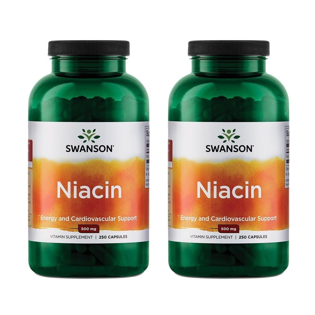 Swanson Niacin (B3) Cardio Health Support Koolhydraat Metabolisme 500 Milligrammen 250 Capsules (2 verpakkingen)