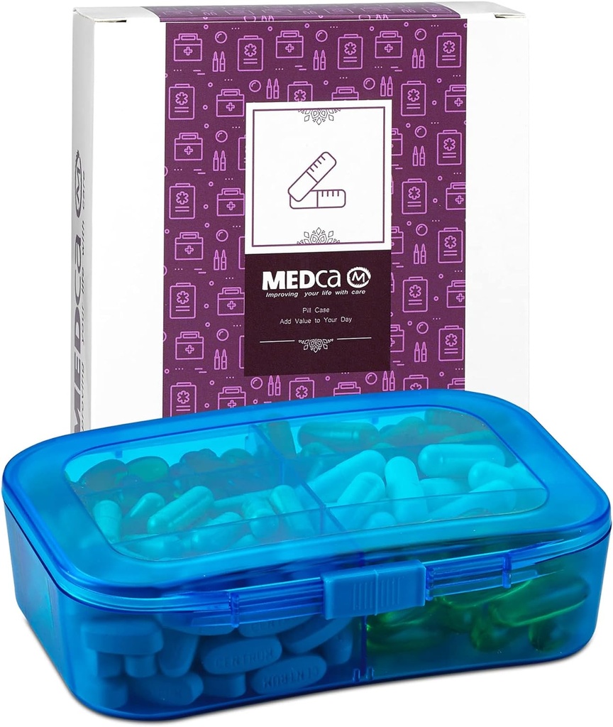 Organisateur de vitamines - Boite d'organisateur de pilules de voyage et 6 compartiments Contenant quotidien de médicaments pour organiser vos pilules, médicaments, suppléments, vitamines et huiles de poisson pour chaque jour par MEDca