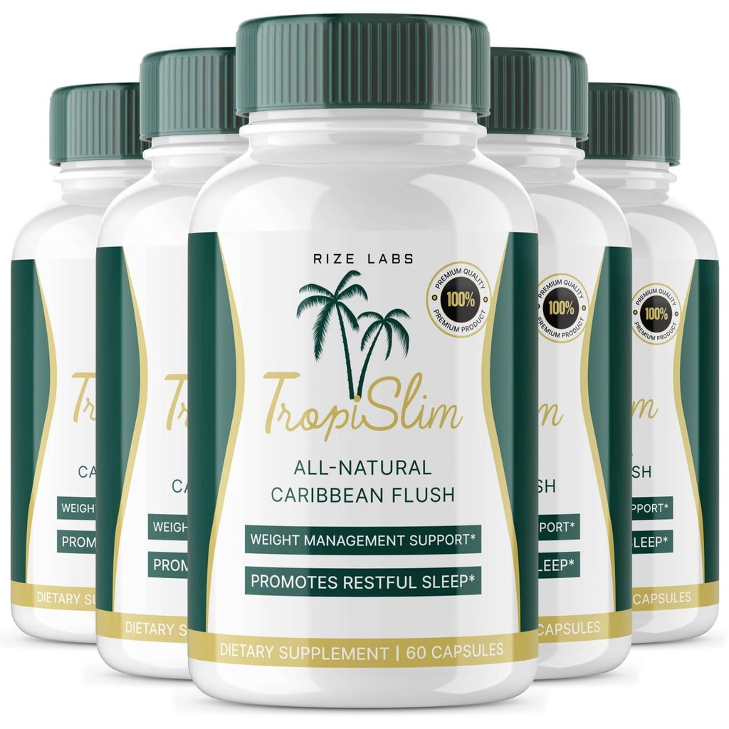 (Paquet officiel 5) Tropislim, Tropislim Toutes les Caraïbes naturelles Flush, Supplément de perte de poids, Tropislim Slim Capsules pour femmes, Mode de vie sain + Leaner Physique, Tropical Reviews (300 Capsules)