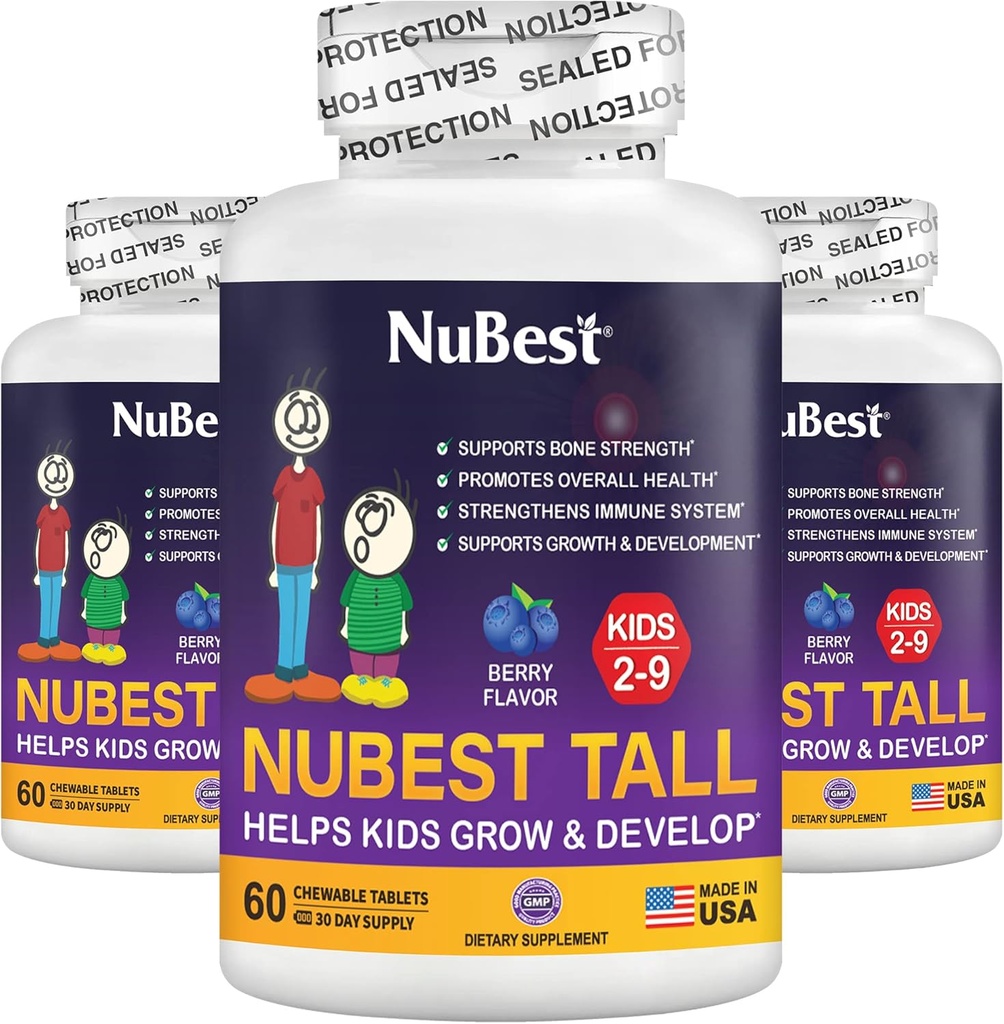 NuBest Tall Kids - Multivitaminen & Minerals voor de leeftijd van 2 tot 9 - Botsterkte & Immuniteitsondersteuning - Helpt kinderen, peuters Gezond - Dierenvorm - 180 Kauwbare Berry Tablets
