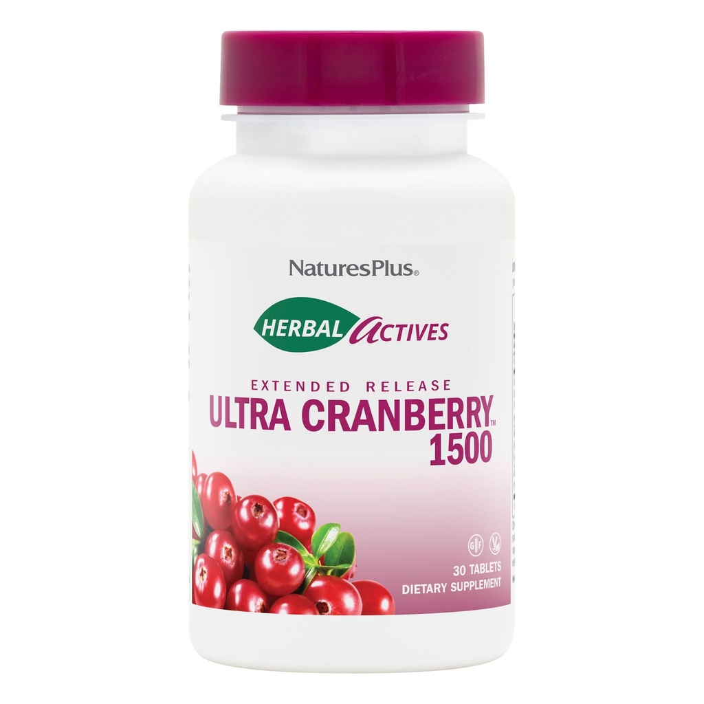 NaturesPlus Herbal Actives Ultra Cranberry 1500, 30 tabletten - Urinaire Tract Ondersteuning - Vegetarisch, Glutenvrij - 30 porties