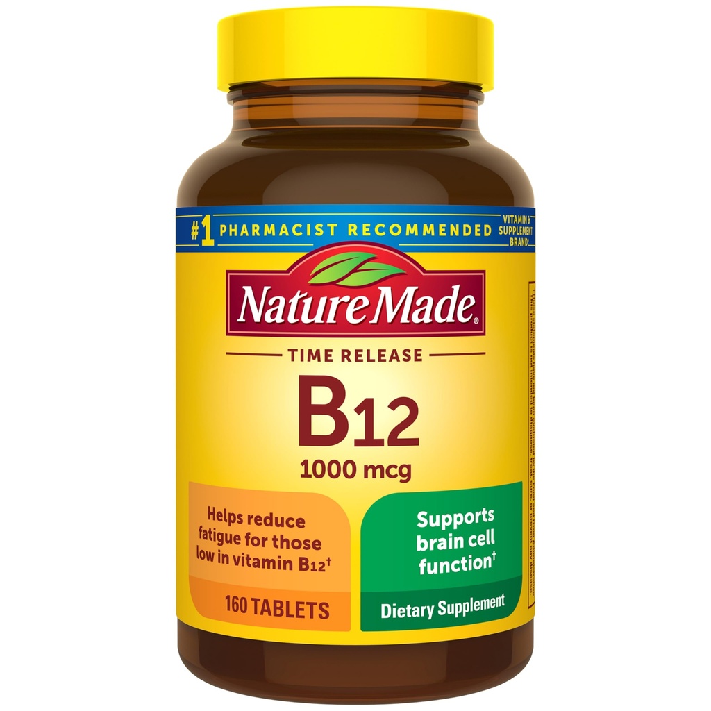 Nature Made Vitamin B12 1000 mcg, Dieetsupplement voor energie-metabolisme Ondersteuning, 160 Time Release Tablets, 160 Day Supply
