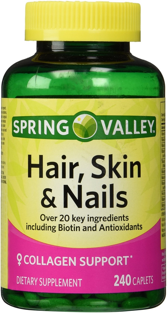 Spring Valley - Cheveux, peau et ongles, biotine-collagène-gélatine, 240 Caplets