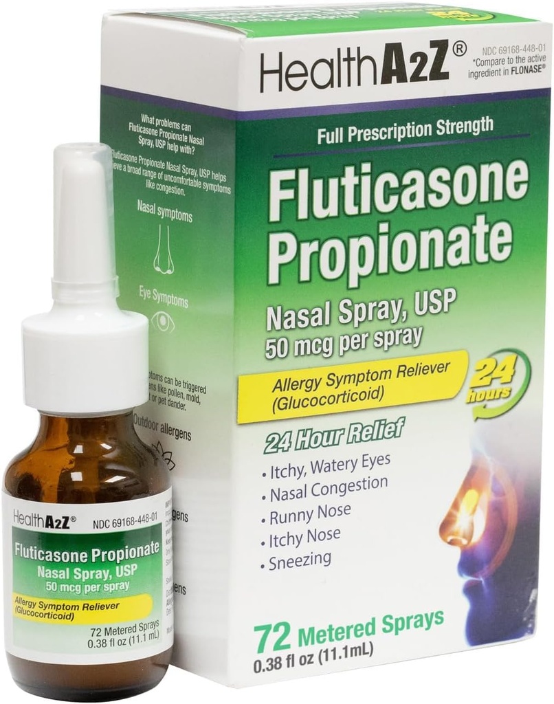 HealthA2Z® Fluticason Propionate Nasal Spray 50 mcg per Spray 24-uurs Allergiereliëf 72 Sprays 0.38 fl oz. (11.1ml)