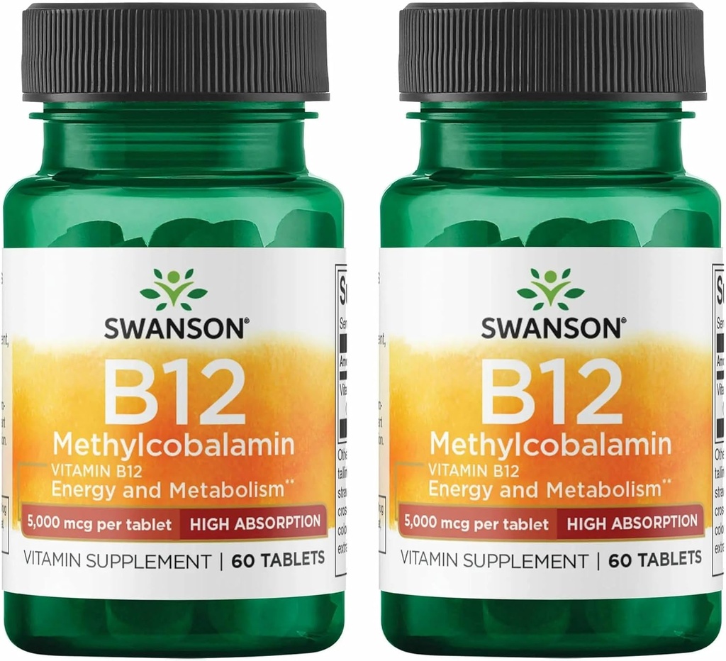 Swanson Vitamine B-12 Methylcobalamine Hoge Absorptie 5000 mcg 60 Tabs (2 Pack)