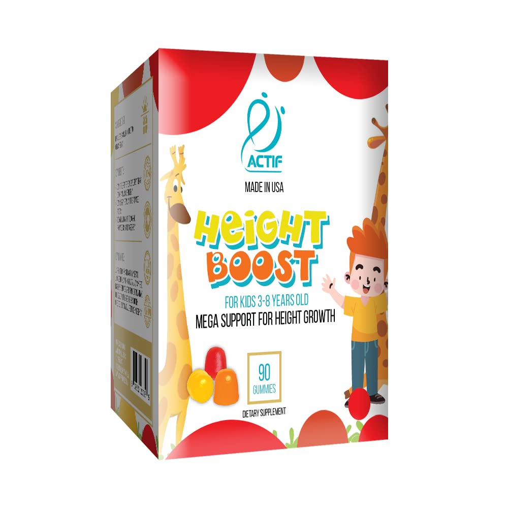Actif Hoogte Boost Mega Ondersteuning voor kinderen 3-8 jaar oud, Hoogte Groei met 10 + Factoren, 60 Gummies, Aardbei Smaak, Krijgen Lange Snelle Formule
