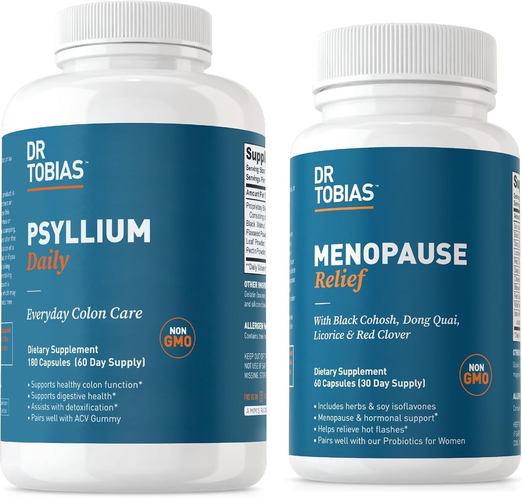 Dr. Tobias Menopauze Relief en Psyllium Dagelijks - Ondersteunt Hormonale Evenwicht en Digestieve Gezondheid, Non-GMO