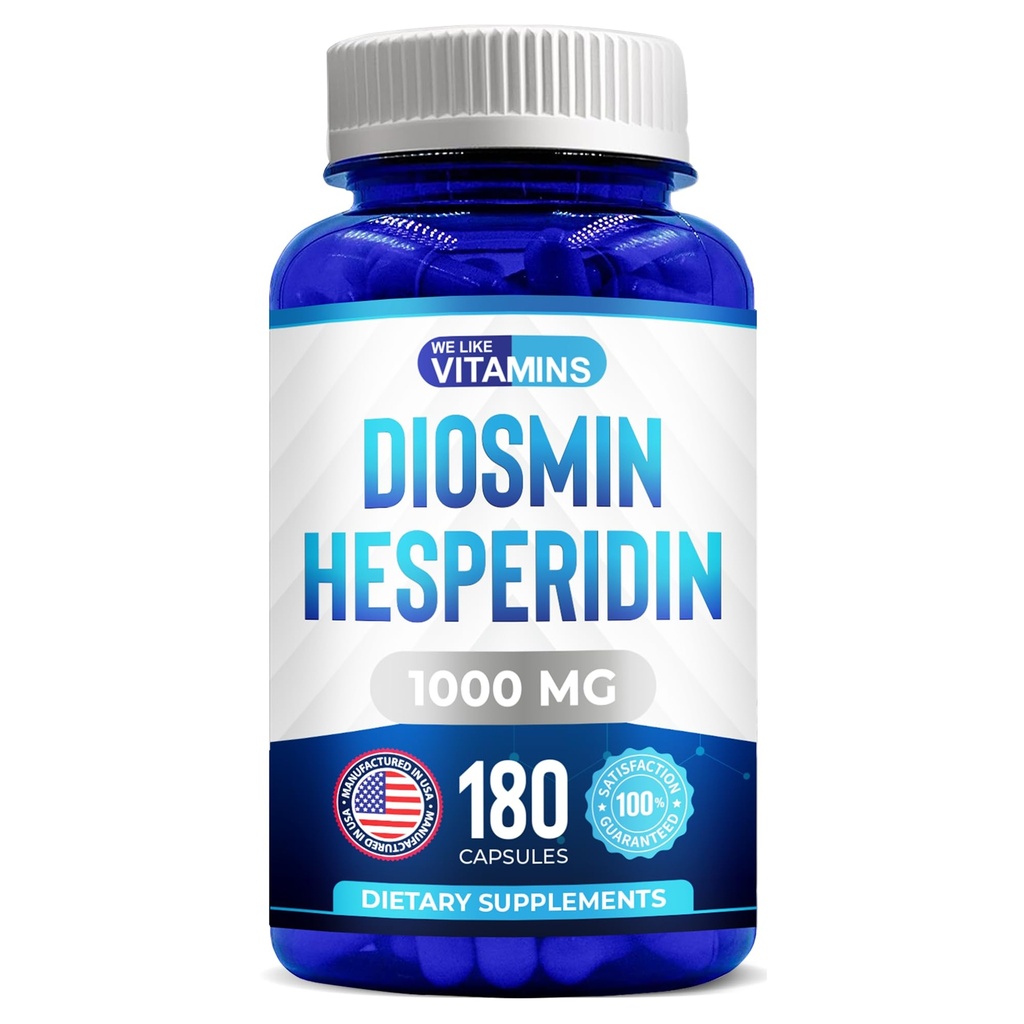 We Like Vitamins Diosmin Hesperidin 1000mg – 180 Capsules – 90 Day Supply - Diosmin and Hesperidin Supplement – Helps to Support Healthy Circulation, Veins, Capillaries, and Lymphatic Drainage