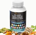 Sea Moss 3000mg Black Seed Oil 2000mg Ashwagandha 1000mg Kurkuma 1000mg Bladderwrak 1000mg Burdock 1000mg & Vitamin C & D3 met Vlierberry Manuka Dandelion Yellow Dock Jodium Chlorofyll ACV