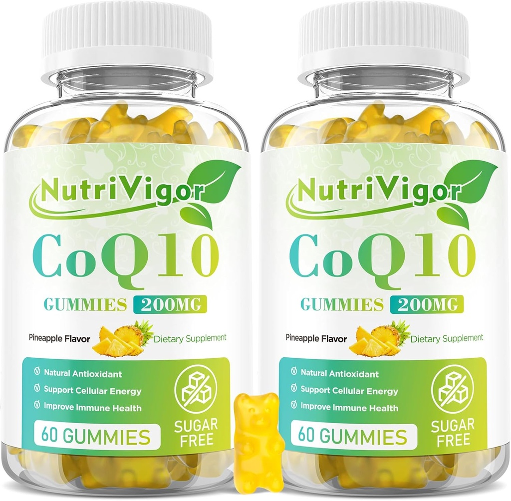 CoQ10 Gummies, Coenzyme Q10 Supplement 200 mg, Hoge Absorptie CoQ10 Supplement voor Cellulaire Energie en Immune Gezondheid, Veganistisch, Glutenvrij, Ananas smaak, 120 Tel.
