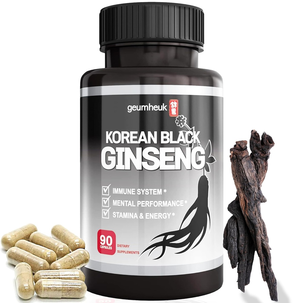 GeumHeuk Korean Black Panax Ginseng Capsule 1000mg - 90 Vegan Capsules Non GMO, High Ginsenosides, High Absorptie Rate, Enhance Immunity, Mental Performance, Uithoudingsvermogen & Energy, Mannen & Women