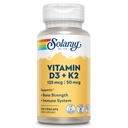 SOLARAY Vitamine D3 K2 - Supplément de soutien osseux et immunitaire - Avec 5000 UI Vitamine D comme Vit D3 et 50 mcg Vitamine K2 comme Ménoquinone MK7, Fait sans soja, Garantie de 60 jours, 120 Servir, 120 VégCaps